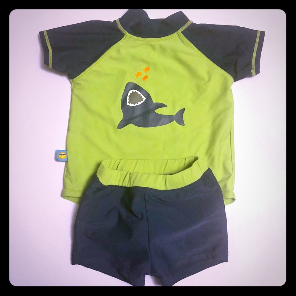 18 month boys 2 piece swim suit top and trunks set
